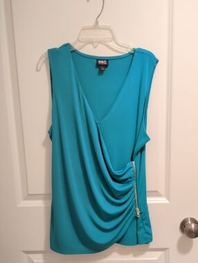 INC International Concepts Teal Draped V-Neck Sleeveless Top